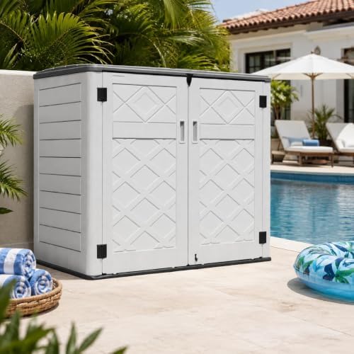ADDOK Outdoor Storage Cabinet, 48 Cu.Ft Horizontal Resin Storage Shed