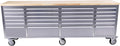 Rolling Tool Chest with Power Strip & Rubber Wood Top - 96 Inch Garage Workbench, Drawer Storage Cabinet Tool Box, Mobile Workstation