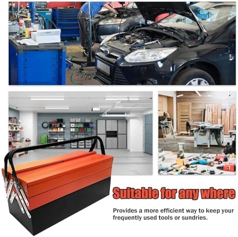 YATOINTO Metal Cantilever Tool Box, 18" * 8" * 8" Fold Out Tool Organizer with 3 Layers & 5 Trays, Portable Storage for Home, Studio, Auto Repair & Factory (Orange)