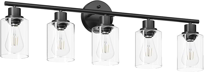 Guliaofo 5-Light Black Bathroom Vanity Lights, E26 Modern Bathroom Light