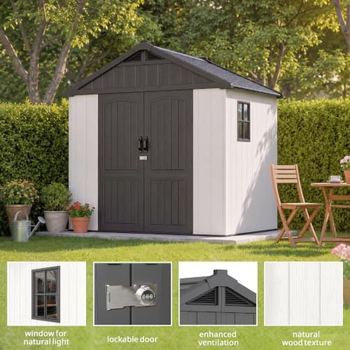 Greesum 8x6 FT Resin Outdoor Storage Shed with Floor, Beige
