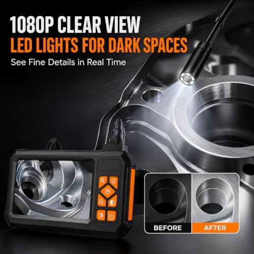 endoscope camera with light, 4.3" ips screen, 1080p showing dimensions