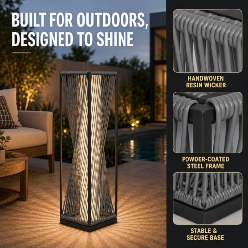 solar yard outdoor solar floor lamp resin wicker showing dimensions