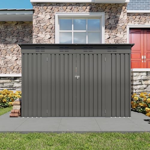 9x4 FT Outdoor Storage Shed, Metal Garden Shed with Window, Outside Tool Sheds with Lockable Hinged Doors, Waterproof Storage Building with 6 Air Vents for Backyard, Patio, Lawn, Gray