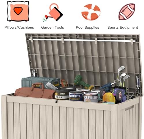 Mars Villa Deck Box, Outdoor Storage Box Waterproof, 150 Gallon, Grey