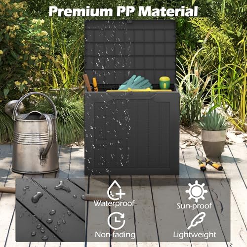 Giantex 25 Gallon Outdoor Storage Box, Patio Deck Box with Lockable Lid, Wicker-woven Texture, Waterproof Storage Bench for Pool Accessories, Garden Tools, Package Delivery, Patio Furniture (Black)