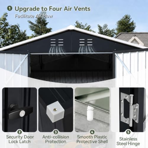 Aoxun 8x6 FT Shed Outdoor Storage Shed with Floor Black