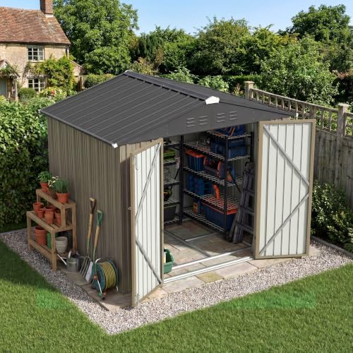 Patiowell 8x6 FT Outdoor Storage Shed with Floor Frame, Metal Garden Sheds