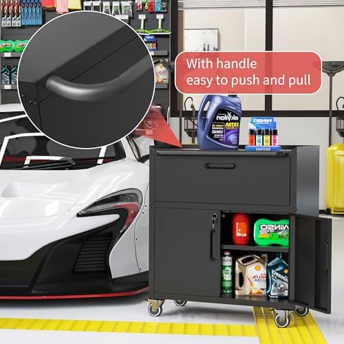 Metal Mobile Tool Storage Cabinet with 2 Locking Door and 1 Drawer