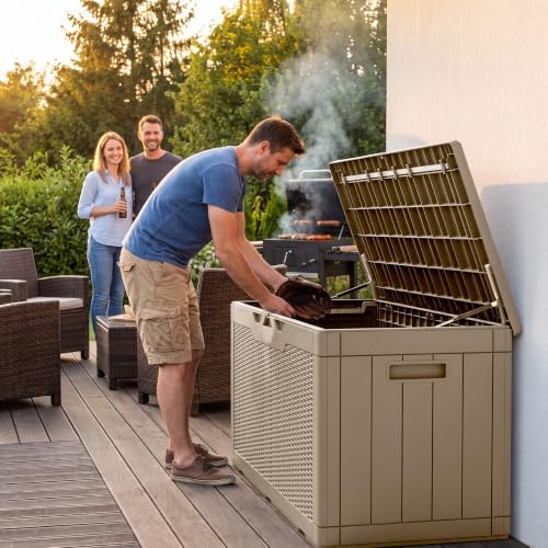 Flamaker Outdoor Storage Box 100 Gallon Waterproof Resin Deck Box