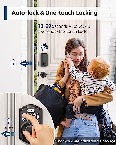 TEEHO TE002L Fingerprint Door Lock with 2 Lever Handles, Keyless Entry Deadbolt with Handle Set, Electronic Keypad Deadbolt for Front Door, Auto Lock and 1 Touch Locking, Oil Rubbed Bronze