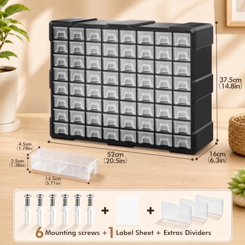64-Drawer Organizer Craft Organizers and Storage with Dividers Labels