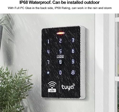 WiFi Access Control System Smart Tuya APP RFID Access Controller IP68 Waterproof 125KHz 13.56MHz Reader + Power Supply +10pcs Keyfobs (Without Lock)