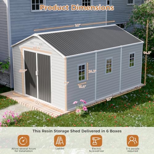CDCASA 10x14 FT Extra Large Resin Storage Shed Floor, Heavy Duty, Dove Grey