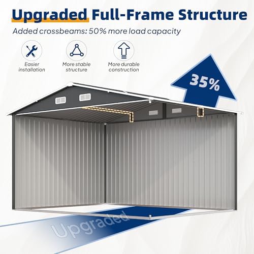 UDPATIO 10X8 FT Outdoor Storage Shed, Metal Shed for Patio&Garden,Grey
