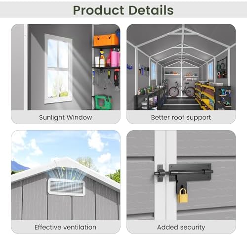 Amopatio Outdoor Storage Shed with Floor, 5x3 FT Lockable Plastic Tool Shed with Ventilation, Waterproof Resin Garden Sheds for Backyard, Patio, Lawn and Bike Grey