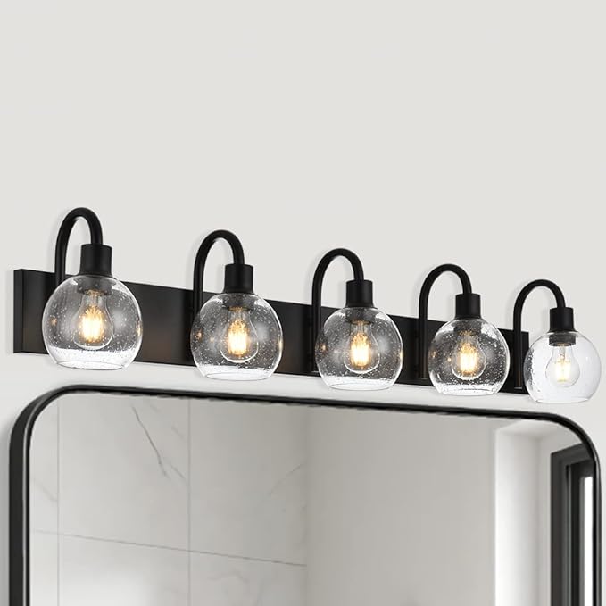 WINSHEN Bathroom Light Fixtures 5-Lights Matte Black Farmhouse Vanity Lighting