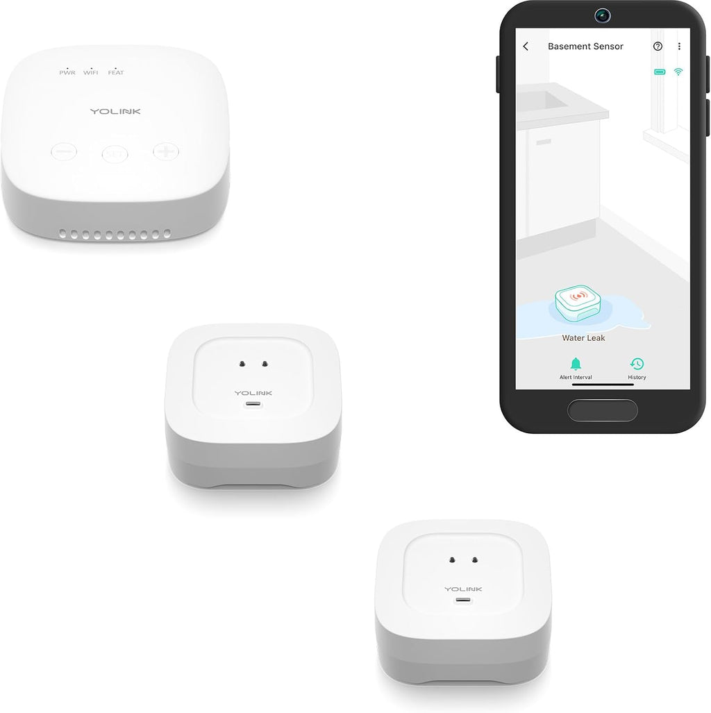 YoLink Smart Home Starter Kit: SpeakerHub & Water Leak Sensor 4 (2-Pack)