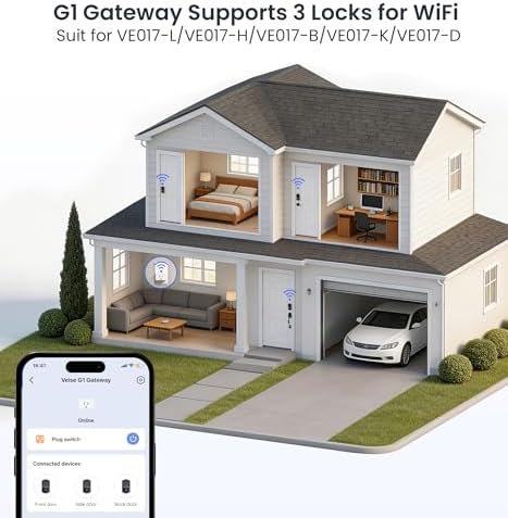 Veise VE017G WiFi Smart Keyless Entry Lock for Front Door, Matte Black