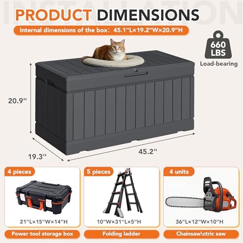 78 Gallon Deck Box Outdoor Indoor Waterproof Storage Box, Gray