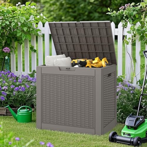 NUNU LAB 30 Gallon Outdoor Storage Box Waterproof, Outside Package Delivery Deck Boxes with Lockable Lid, Backyard Storage Bin For Garden Tools, Patio Cushions Accessories, Gray