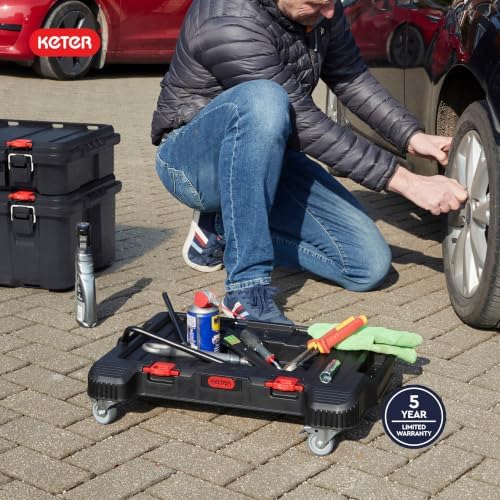 Keter Stack-n-Roll Dolly – Heavy-Duty Rolling Base Cart with Locking Wheels | Modular Mobile Workstation & Tool Storage Platform | Durable, Easy-Glide Design for Garage, Jobsite & Workshop