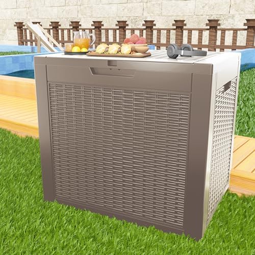 37 Gallon Outdoor Deck Box, Lockable Waterproof Outdoor Storage Boxes For Garden Tools,Indoor Cushions,Accessories Outside Storage Resin Weatherproof Container(Grey)
