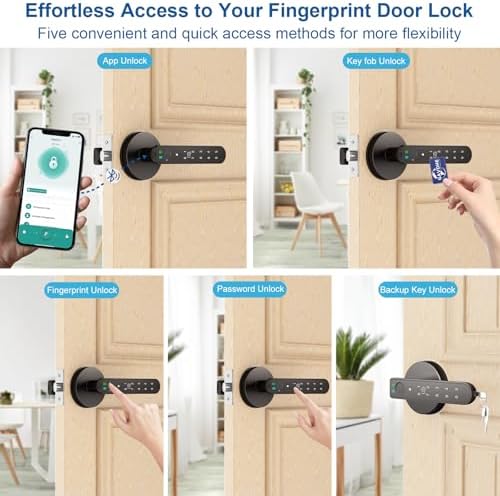 Fingerprint Door Lock, Smart Biometric Door Knob with App, Black
