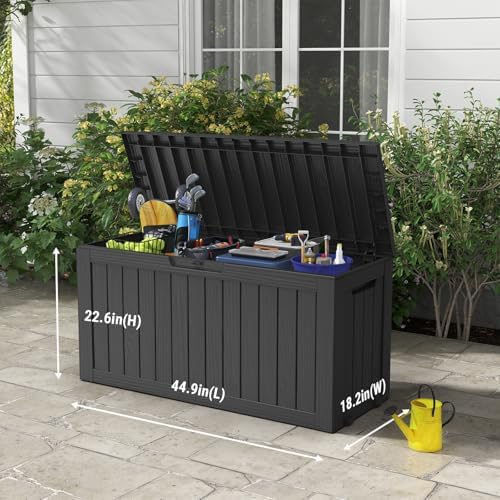 Mars Villa Deck Box, Outdoor Storage Box Waterproof, 72 Gallon, Black