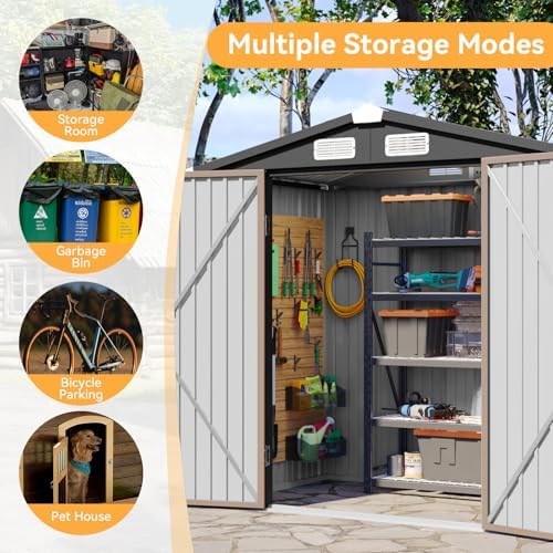 Aoxun 6x4 FT Metal Outdoor Steel Shed Brown