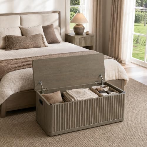 SICOTAS Storage Bench 40.2" Wide Shoe Bench with Lift Top Large Wooden Storage Chest Trunk Modern Blanket Chest with 2 Safety Hinges & Seating for Bedroom Entryway Living Room Hallway