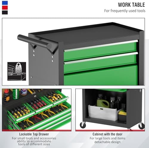 8 Drawers Rolling Tool Chest with Drawers, High Capacity Toolbox on Wheels, Lockable Drawers Tool Box Organization and Storage, Tool Cabinets on Wheels for Garage (BlackGreen, 8 Drawers)