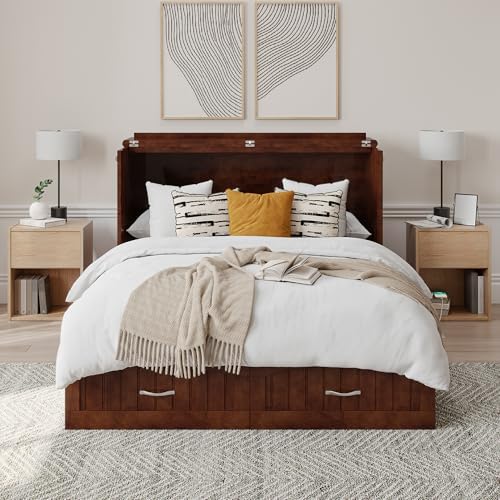 AFI, Southampton Murphy Bed Chest Full with 6" Mattress & Drawer, Walnut