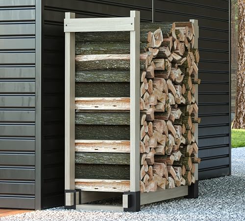 Kingson 4 Pack Heavy Duty Firewood Log Storage Rack Brackets, Adjustable Length Indoor Outdoor Fireplace Wood Holder, Rust-Proof Powder Coated Steel DIY Kit with Screws