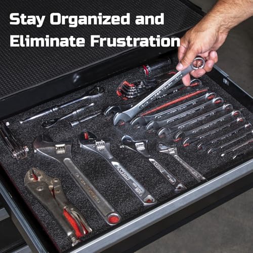 ONREVA Tool Box Foam Organizer 2pc 16x12x2in & 2pc 16x12x1in, Kaizen Sheets for Pro Tool Control, Custom Tool Shadow Inserts for Cases & Drawers, High Density Polyethylene Foam, Black with Red