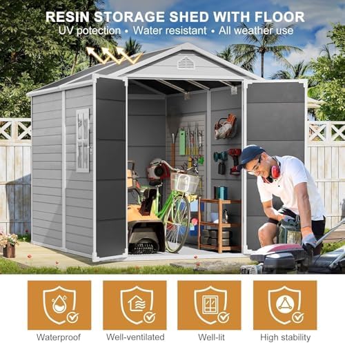 Restland 6x8 FT Resin Storage Shed with Floor & Windows