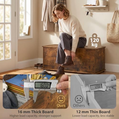 HOMCOM 39.4" Modern Storage Chest, Lift Top Storage Bench, Rustic Brown