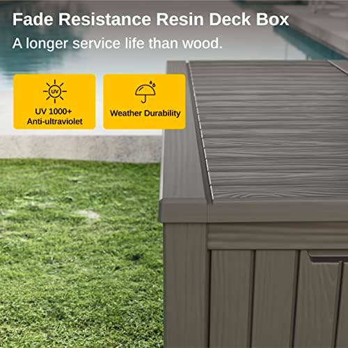 EAST OAK Outdoor Storage Box, 150 Gallon Deck Box, Large Resin Storage Bin for Patio Cushions, Gardening Tools, Lockable, Waterproof and UV Resistant, Grey