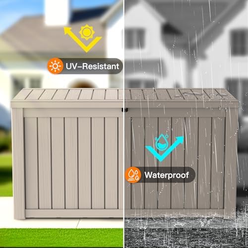 Mars Villa Deck Box, Outdoor Storage Box Waterproof, 150 Gallon, Grey