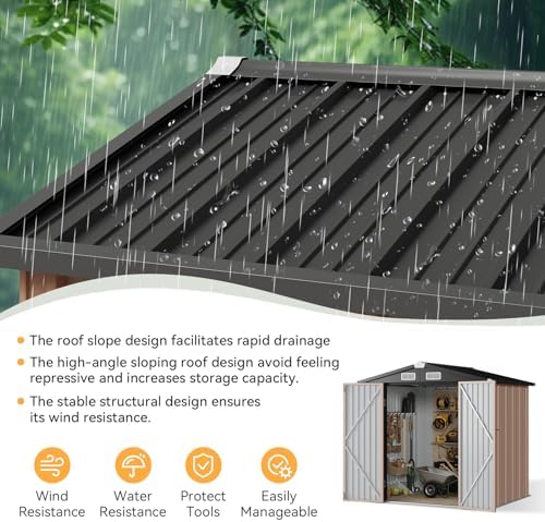 Aoxun 6x4 FT Metal Outdoor Steel Shed Brown