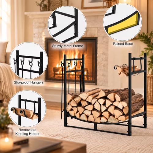 Tangkula 30'' Firewood Log Rack with 4 Tools Set for Indoor & Outdoor