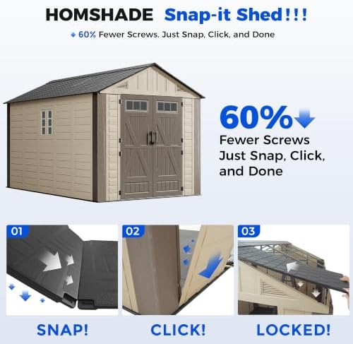 HOMSHADE 8x12 FT Resin Outdoor Storage Shed with Floor, Plastic Garden Shed