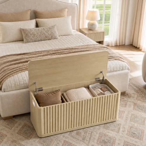 SICOTAS Storage Bench 80.4" Wide Shoe Bench with Lift Top Large Wooden Storage Chest Trunk Modern Blanket Chest with 4 Safety Hinges & Seating for Bedroom Entryway Living Room Hallway