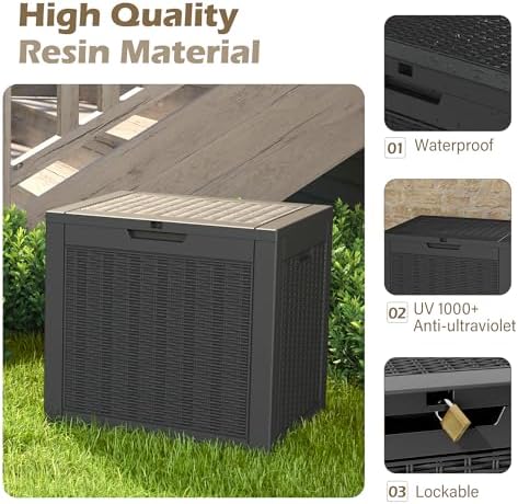 Outdoor Storage Waterproof Deck Box for Patio (31 Gallon, Black)