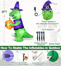 4 Ft Halloween Inflatables Witch Dinosaur Holding Pumpkin Built-in LEDs