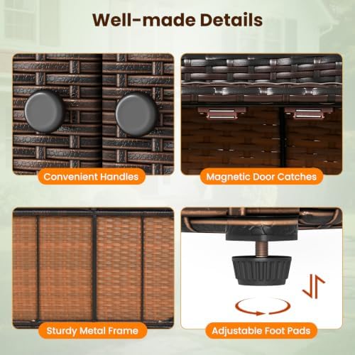 Tangkula Rattan Outdoor Storage Cabinet with 2 Adjustable Shelves