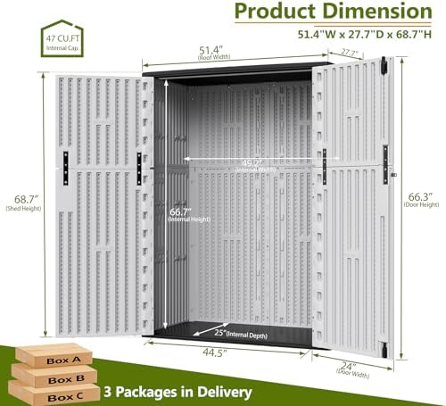 ZZM 57 Cu.ft Outdoor Storage Cabinet with One Tool Kit, Horizontal Storage Shed for Garage, Bike, Garbage Cans, Garden Accessories