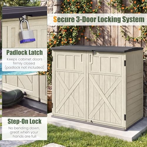 DREAMADE Horizontal Outdoor Storage Cabinet, 20 Cu.Ft Resin Shed, Beige