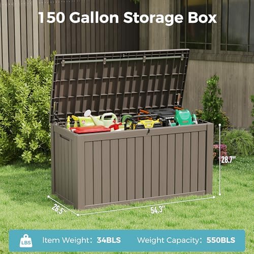 151 Gal Deck Box, Outdoor Storage Box Waterproof Lockable, Gas Lift,Grey