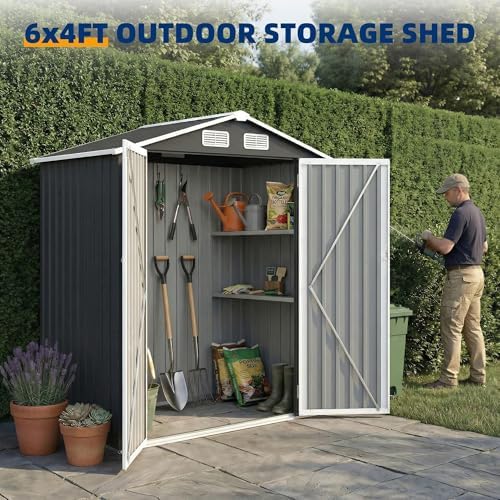 UDPATIO 6x4 FT Metal Storage Shed,Outdoor Shed,Garden Shed for Patio,Grey
